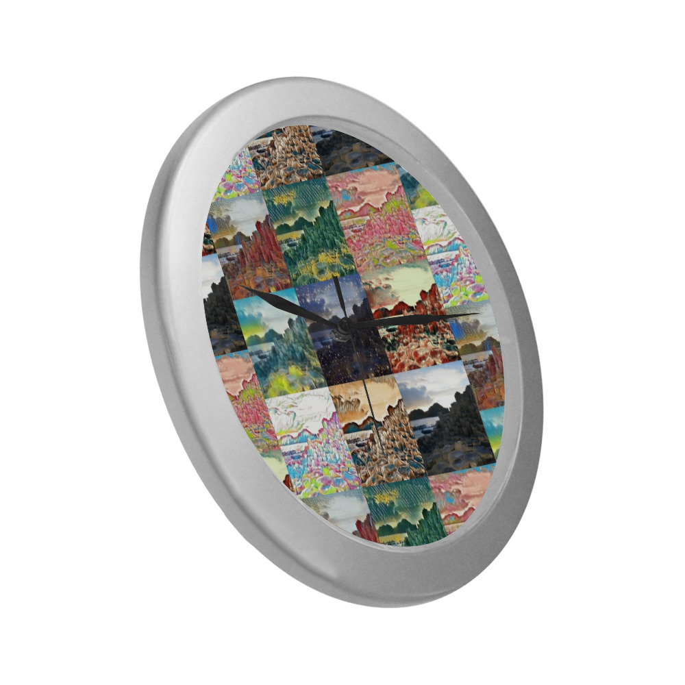 The Giant's Causeway, County Antrim, Northern Ireland Collage Silver Color Wall Clock