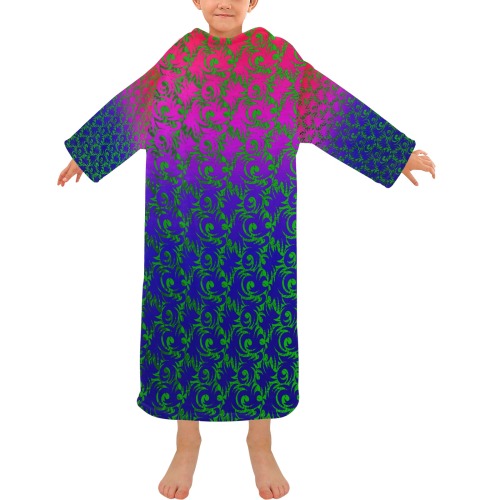 green swirl pnk blu Blanket Robe with Sleeves for Kids