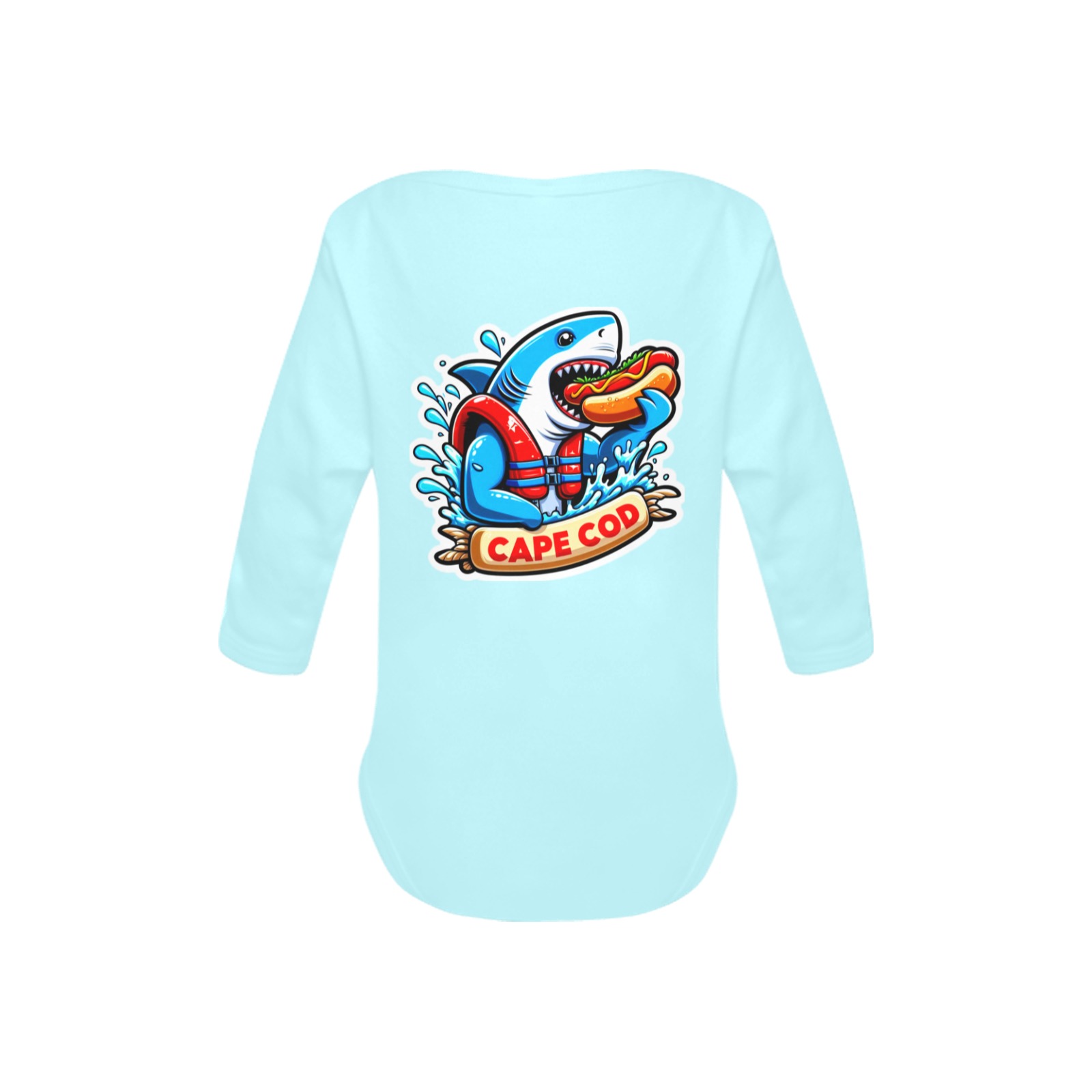CAPE COD-GREAT WHITE EATING HOT DOG 2 Baby Powder Organic Long Sleeve One Piece (Model T27)