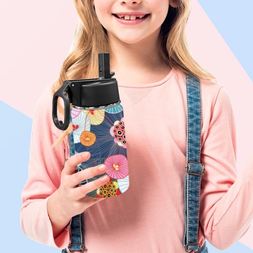 beautiful colorful abstract pattern cup Kids Water Bottle with Straw Lid (12 oz)