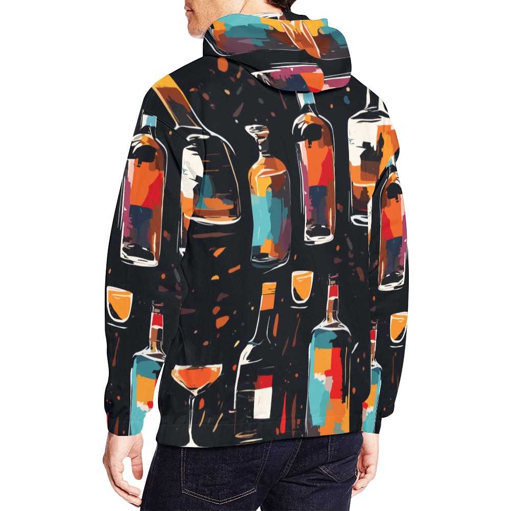 Lines of bottles and glasses of strong drinks art All Over Print Hoodie for Men (USA Size) (Model H13)