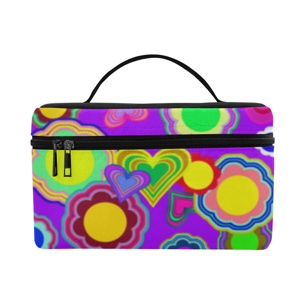 Groovy Hearts and Flowers Purple Cosmetic Bag/Large (Model 1658)