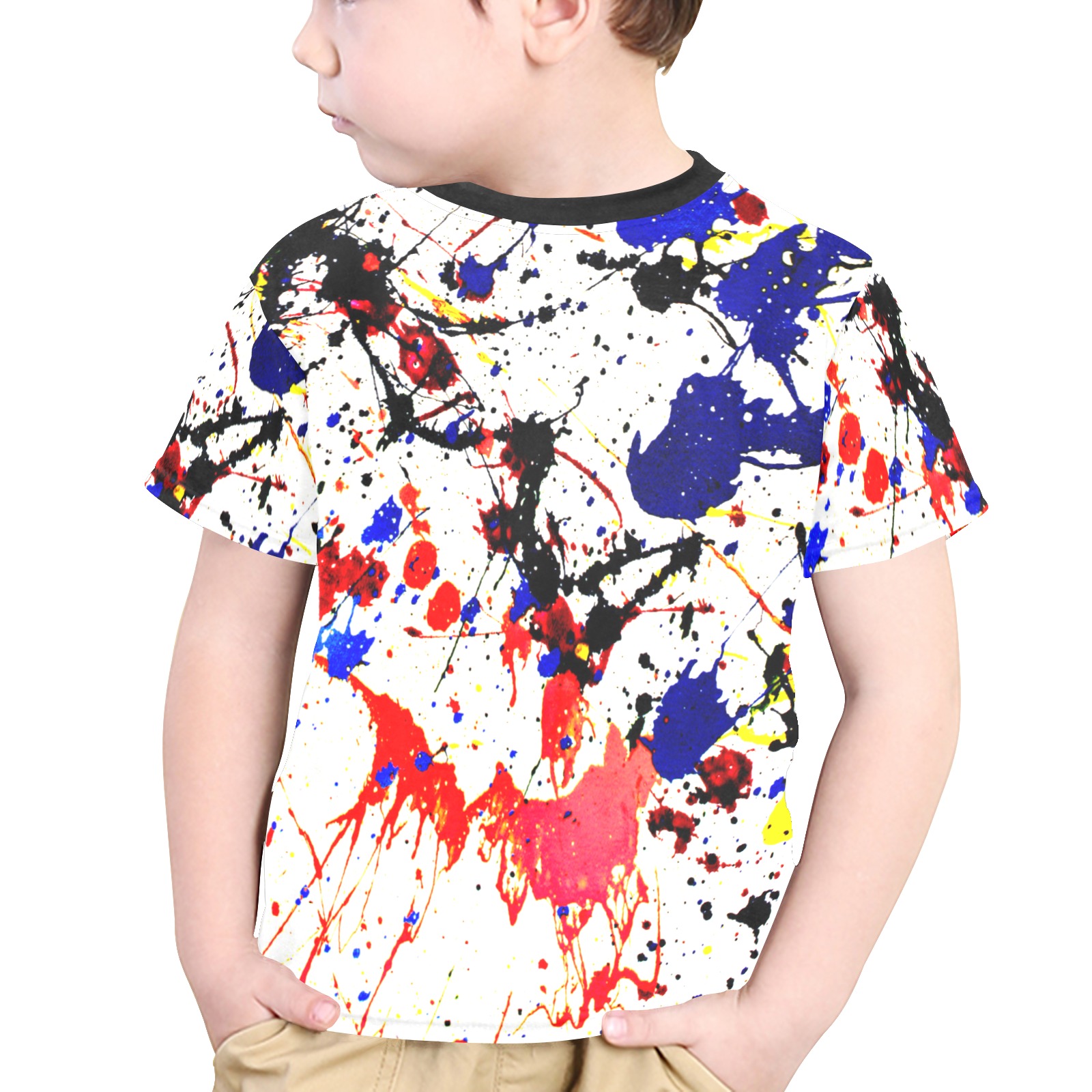Blue & Red Paint Splatter Little Boys' All Over Print Crew Neck T-Shirt (Model T40-2)