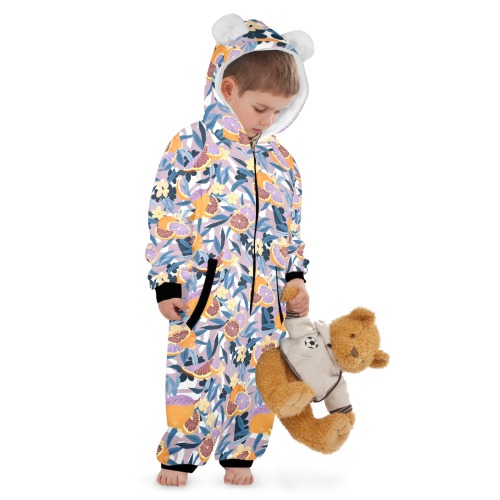 Fruit flowers and shapes 32DPMF One-Piece Zip up Hooded Pajamas for Little Kids