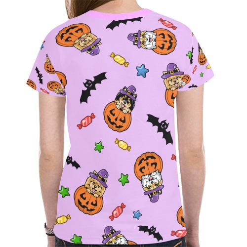 Pomeranian Halloween Purple Pattern New All Over Print T-shirt for Women (Model T45)