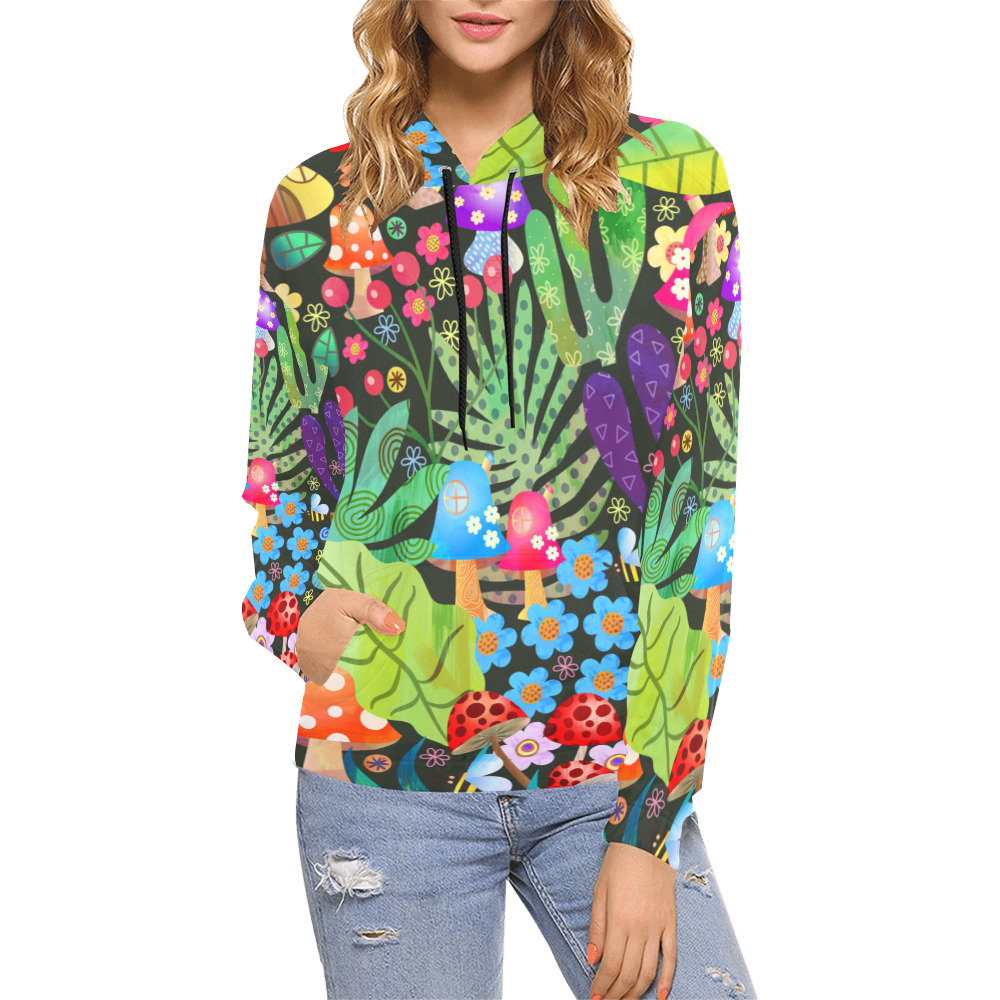 Enchanted Forest Fairytale Garden Rustic Scene All Over Print Hoodie for Women (USA Size) (Model H13)