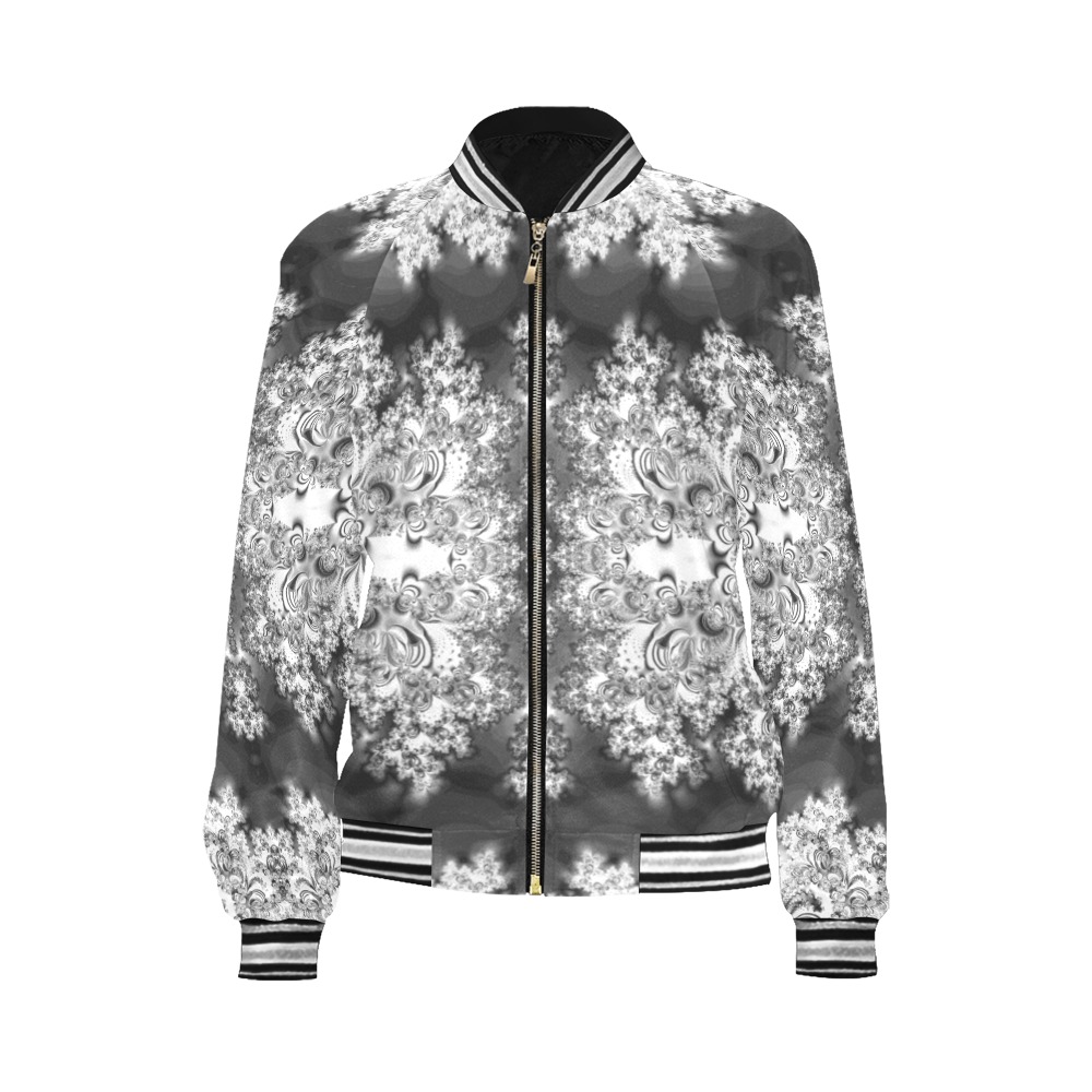 Silver Linings Frost Fractal All Over Print Bomber Jacket for Women (Model H21)