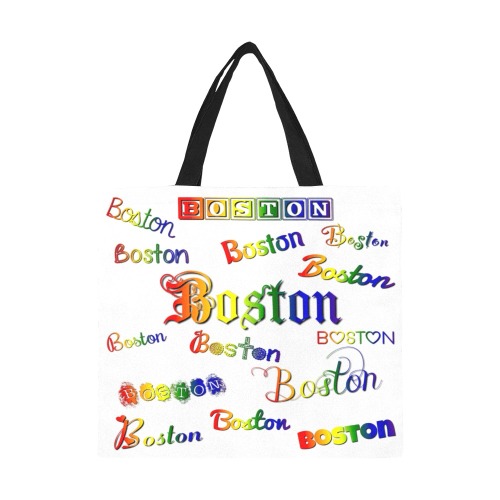 Boston Rainbow Fonts on white All Over Print Canvas Tote Bag/Large (Model 1699)