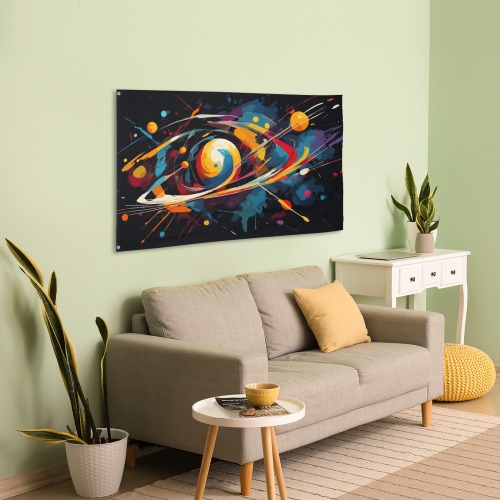 Fantasy abstract art of galaxy and stars on black House Flag 56"x34.5"