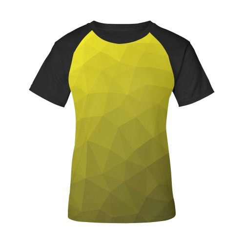 Yellow gradient geometric mesh pattern Women's Raglan T-Shirt/Front Printing (Model T62)