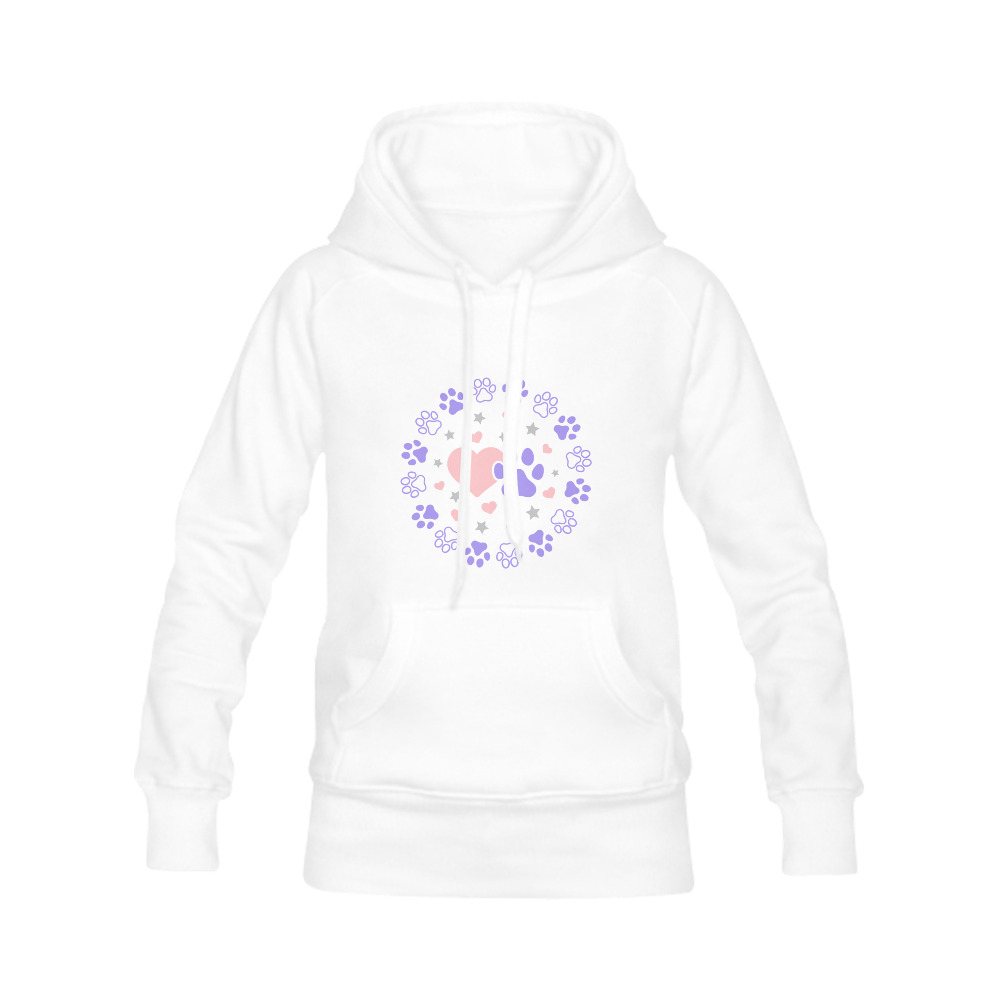 Pink and Purple Dog Cat Pet Lovers Hearts and Stars Paw Print Design Women's Classic Hoodies (Model H07)
