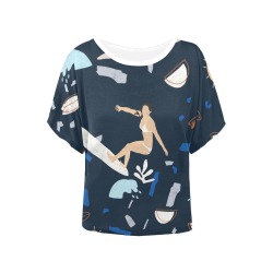 Surfing the terrazzo sea 2 Women's Batwing-Sleeved Blouse T shirt (Model T44)