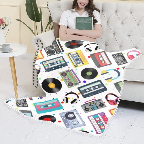 Retro Music Pom Pom Fringe Blanket 60"x80"