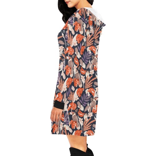 Abstract toucans in the dark jungle-01 All Over Print Hoodie Mini Dress (Model H27)