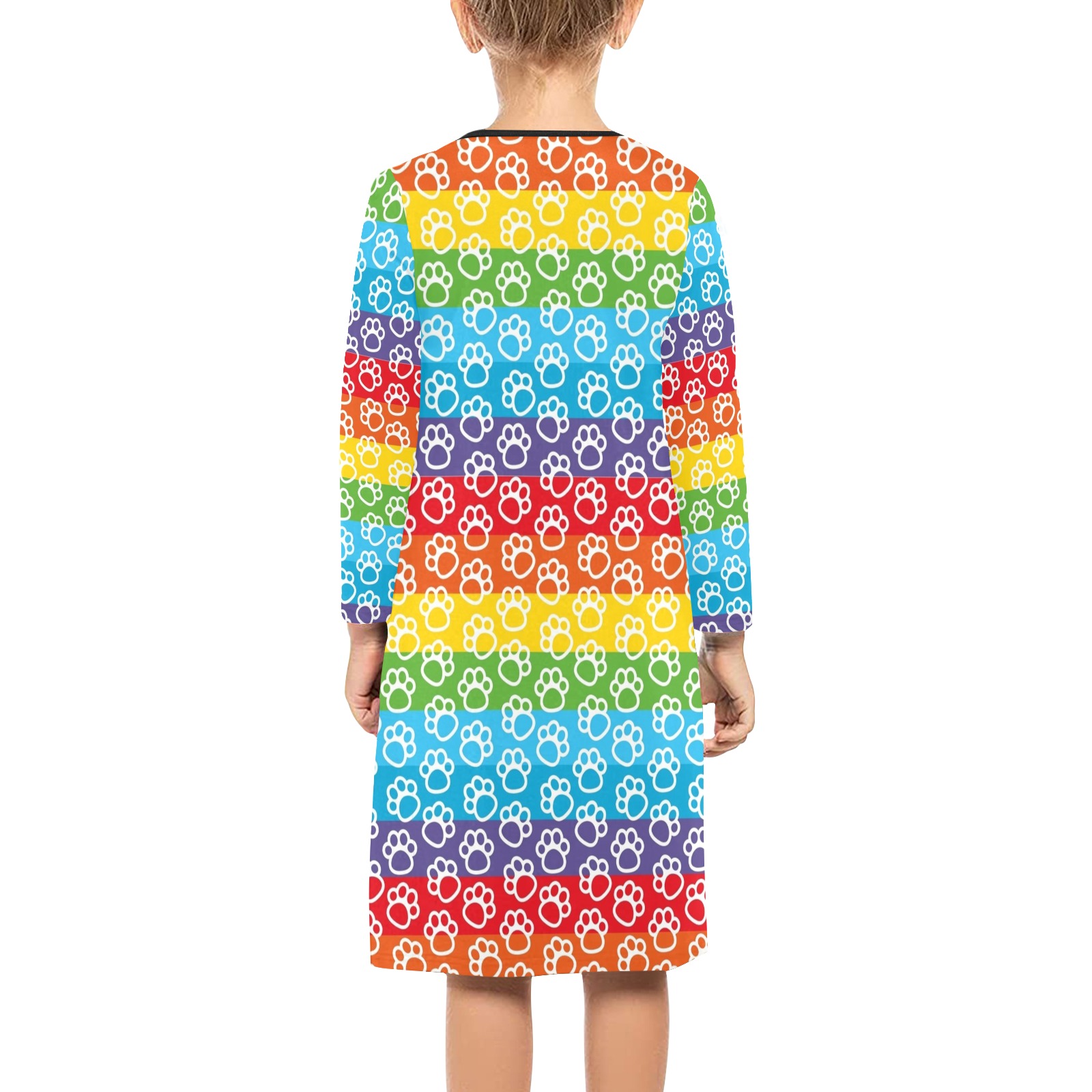 Rainbow Pawprint Dress for Kids Girls' Long Sleeve Dress (Model D59)