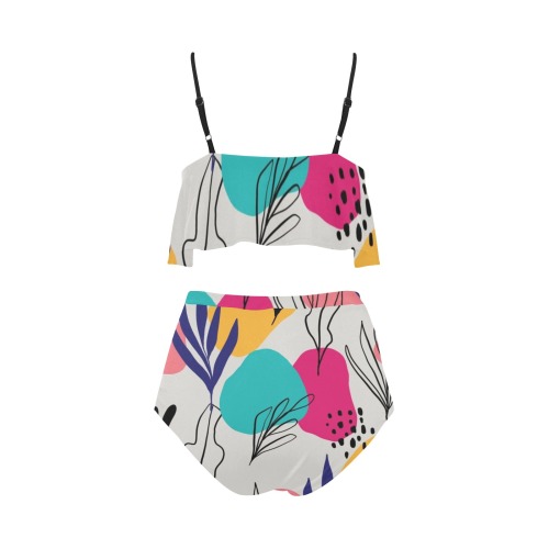 Leaves colorful Collectable Fly High Waisted Ruffle Bikini Set (Model S13)