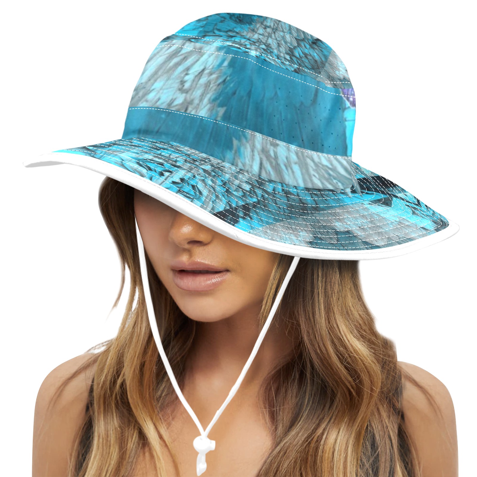 feathers 9 v neck front Wide Brim Bucket Hat