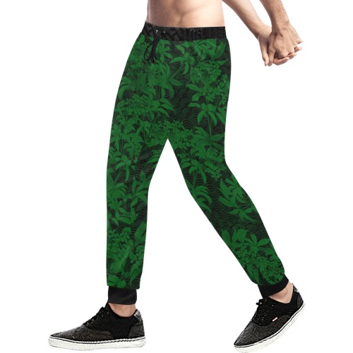 Kinmo Verde Floral Men's All Over Print Sweatpants (Model L11)