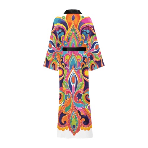 Abstract Retro Hippie Paisley Floral Long Kimono Robe
