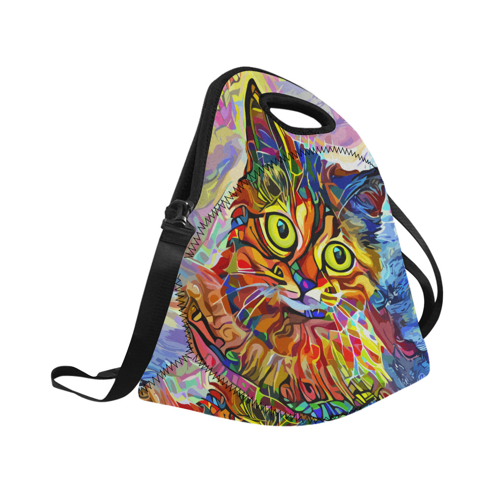Abstract Cat Face Artistic Pet Portrait Painting Neoprene Lunch Bag/Large (Model 1669)