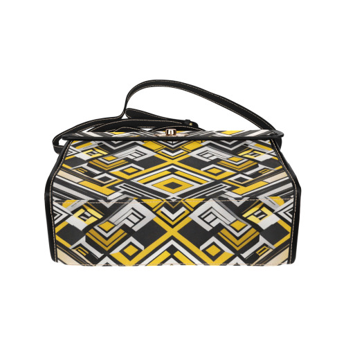 black white yellow pattern Waterproof Canvas Bag-Black (All Over Print) (Model 1641)
