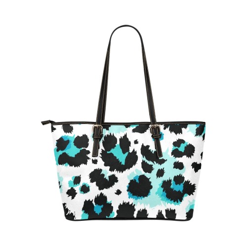 blue black dotted patterns Leather Tote Bag/Small (Model 1651)