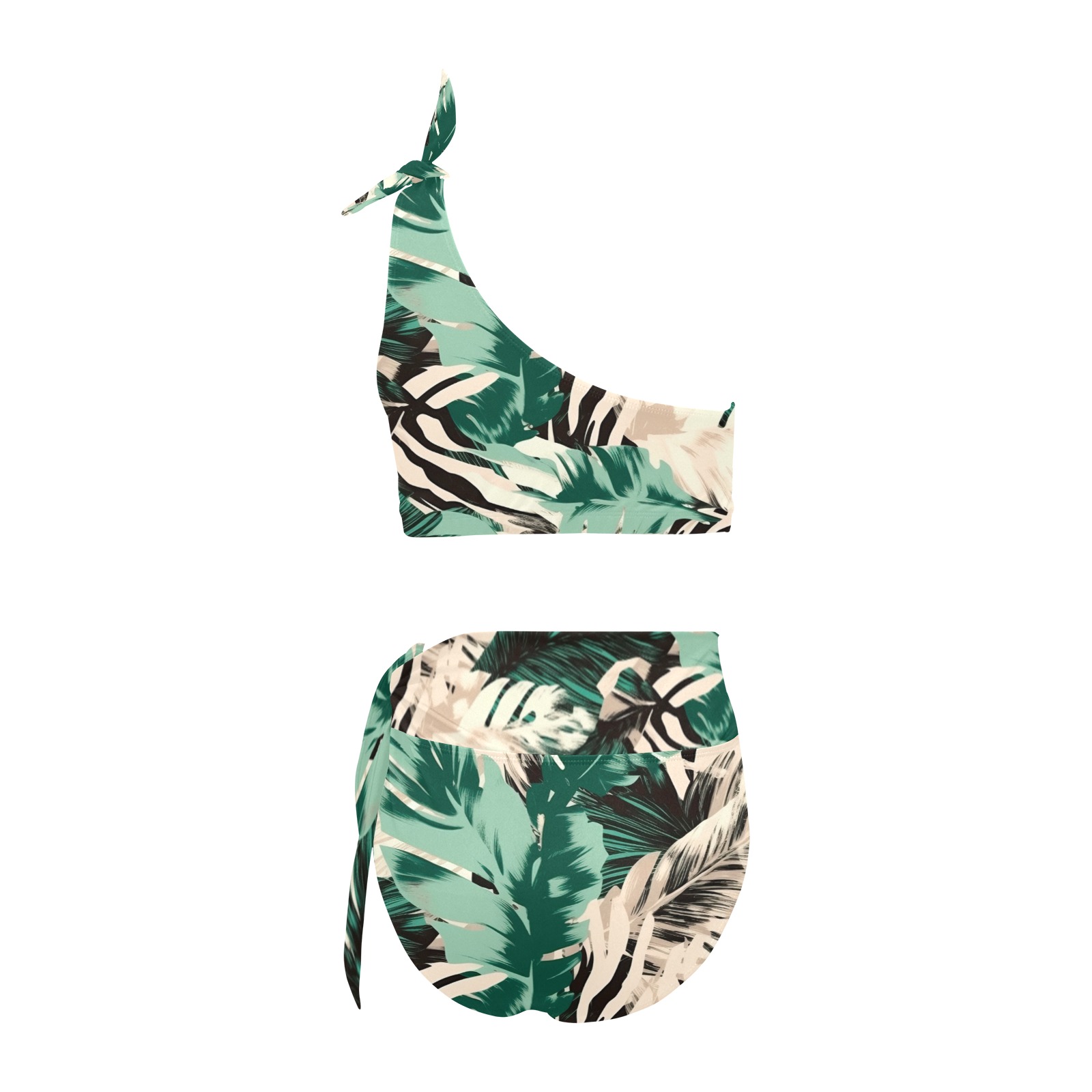 Lush wild abstract jungle-374 High Waisted One Shoulder Bikini Set (Model S16)