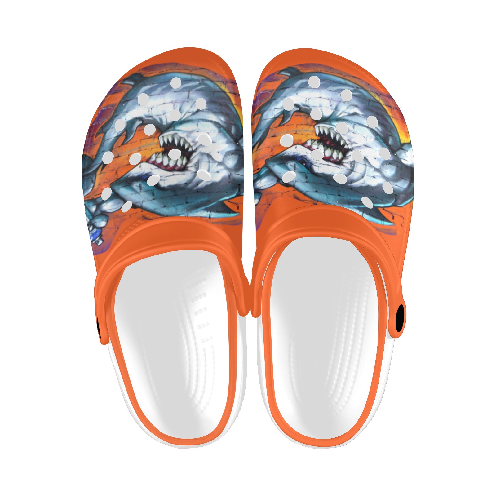 Graffiti Shark - Orange Custom Print Foam Clogs for Adults