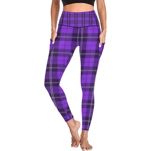 Purple Plaid - Buffalo Print Style Women's All Over Print Leggings with Pockets (Model L56)