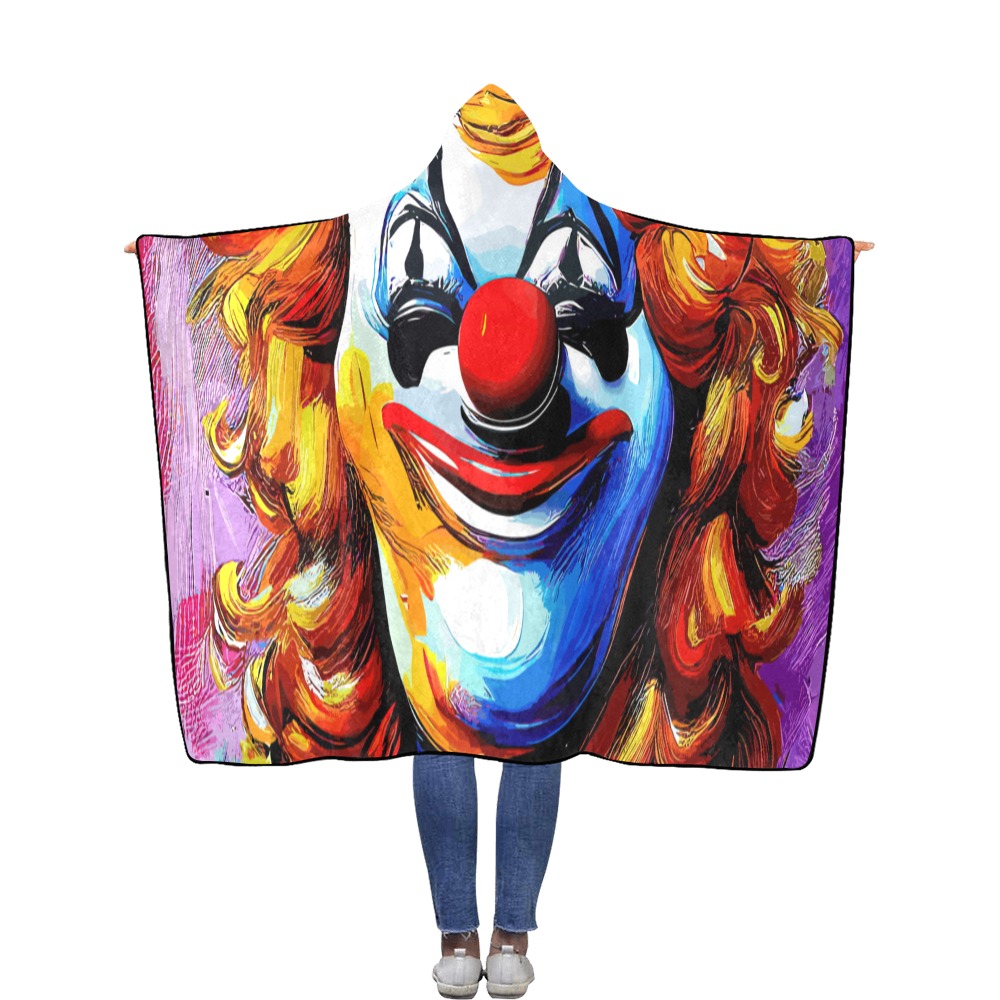 Red head clown funny colorful art. Flannel Hooded Blanket 56''x80''