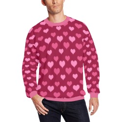 Valentine Hearts on Red Background Unisex All Over Print Crewneck Sweatshirt for Men (Model H18)