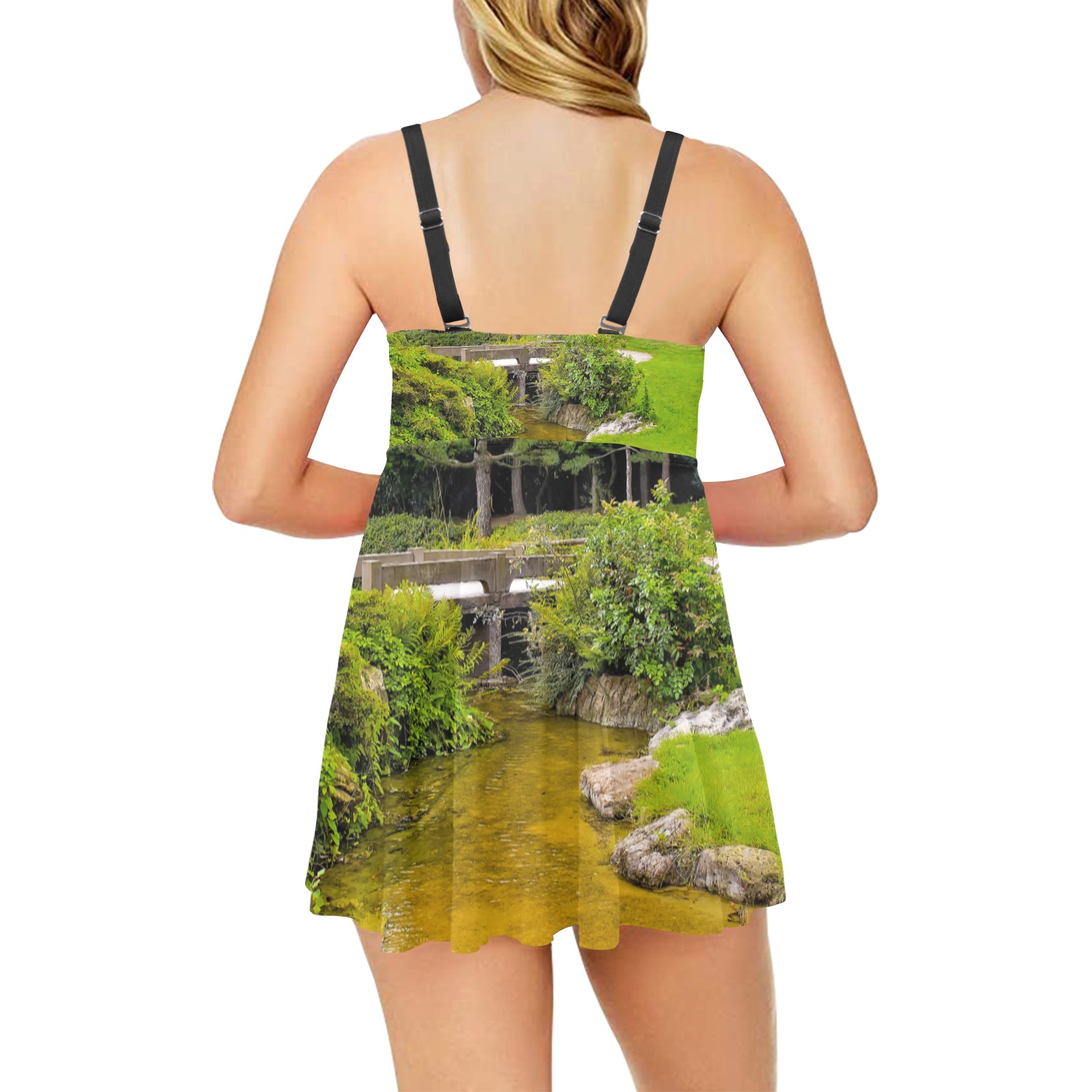 Japanese garden Chest Pleat Swim Dress (Model S31)