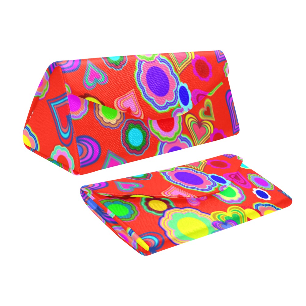 Groovy Hearts and Flowers Red Custom Foldable Glasses Case