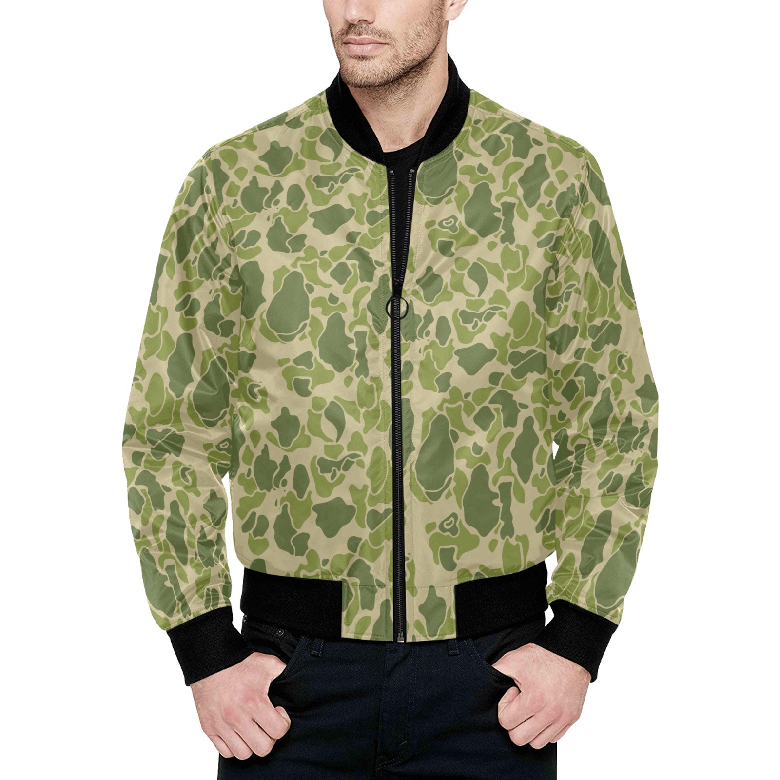 US DuckHunter parachute Silk Camouflage All Over Print Quilted Bomber Jacket for Men (Model H33)