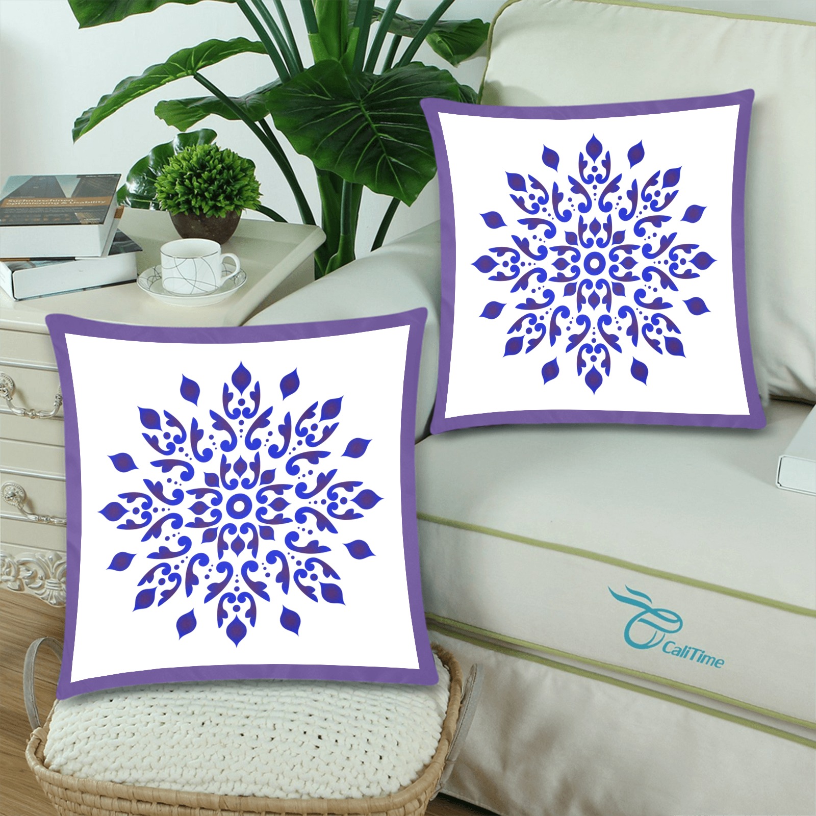Blue and White Snowflake Mandala Custom Zippered Pillow Cases 18"x 18" (Twin Sides) (Set of 2)