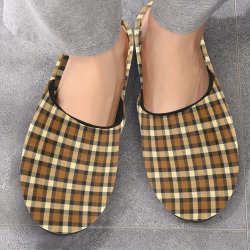 Autumn Brown Beige Plaid Men's Cotton Slippers (Model 0601)