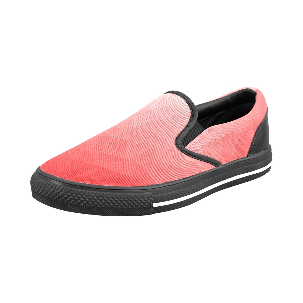 Red gradient geometric mesh pattern Women's Slip-on Canvas Shoes (Model 019)