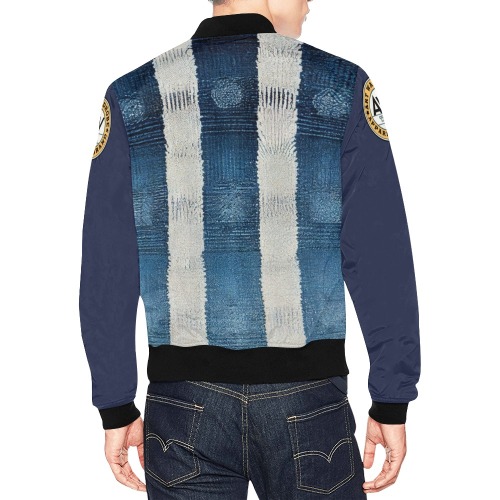 vertical striped pattern, blue and white All Over Print Bomber Jacket for Men (Model H19)