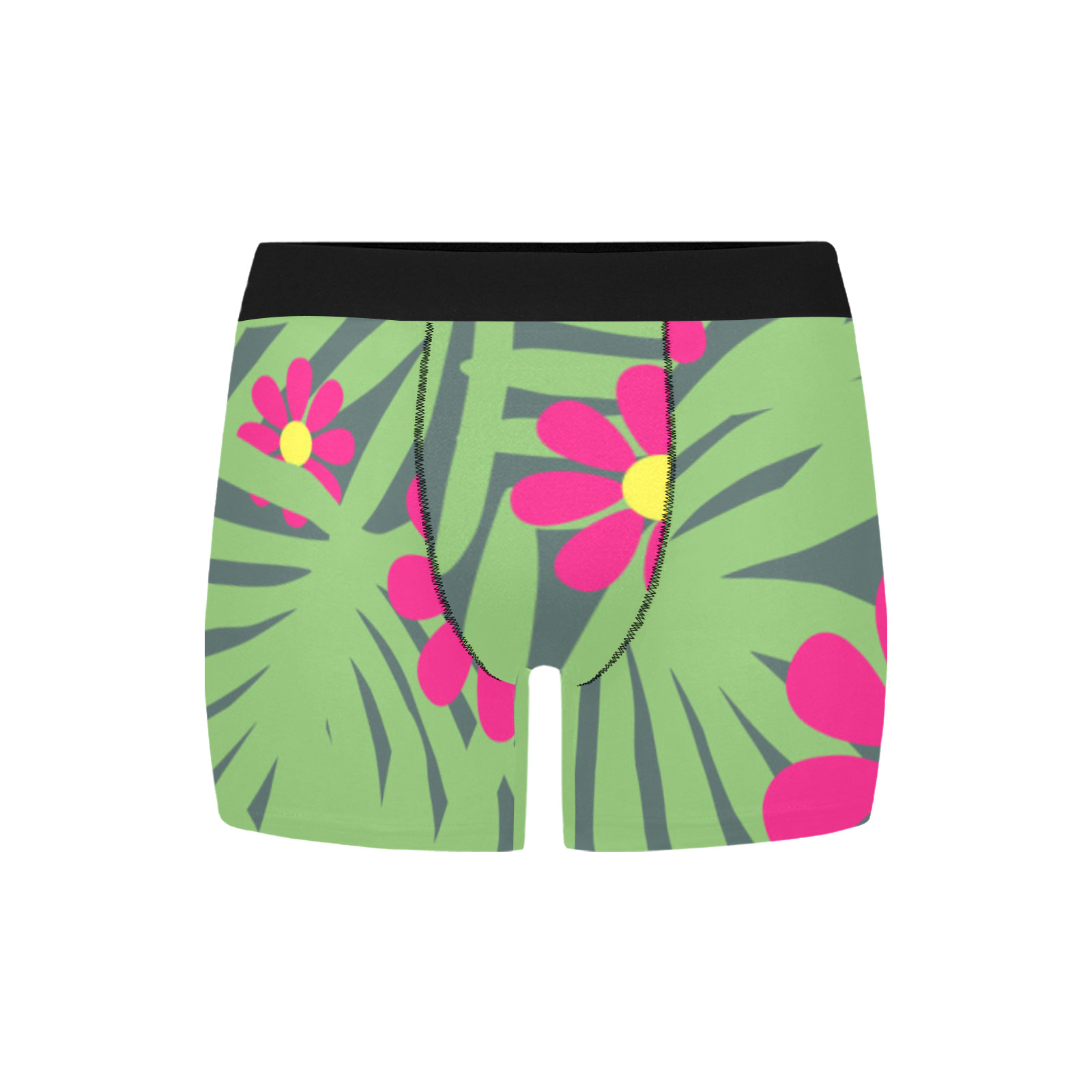 Pink Exotic Paradise Jungle Flowers and Leaves Men's Boxer Briefs with Inner Pocket (Model L34)