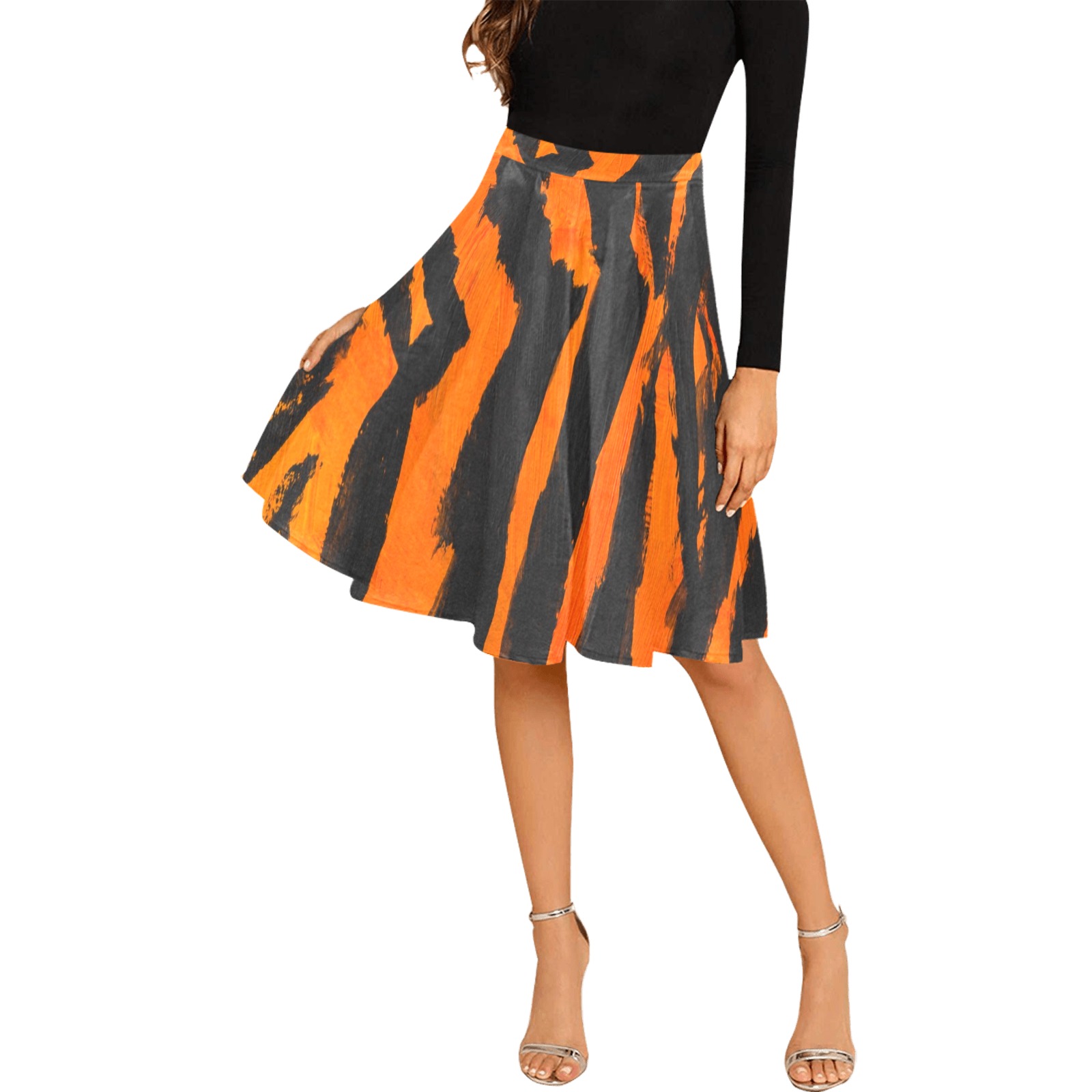 striped tiger midi pleated skirt Melete Pleated Midi Skirt (Model D15)