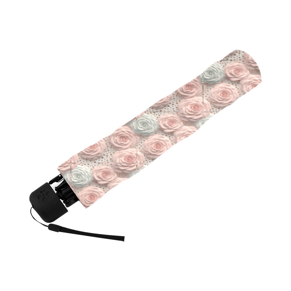 Pink and White Rose Umbrella Anti-UV Foldable Umbrella (Underside Printing) (U07)