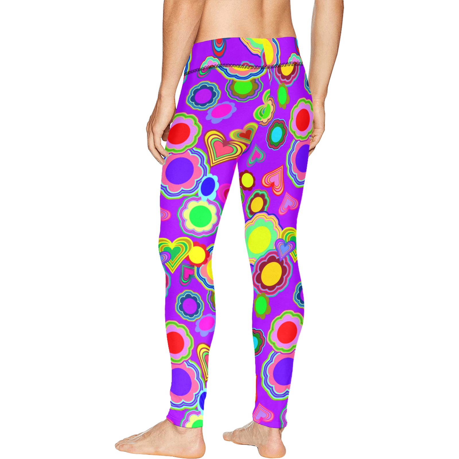 Groovy Hearts and Flowers Purple Men's All Over Print Leggings (Model L38)