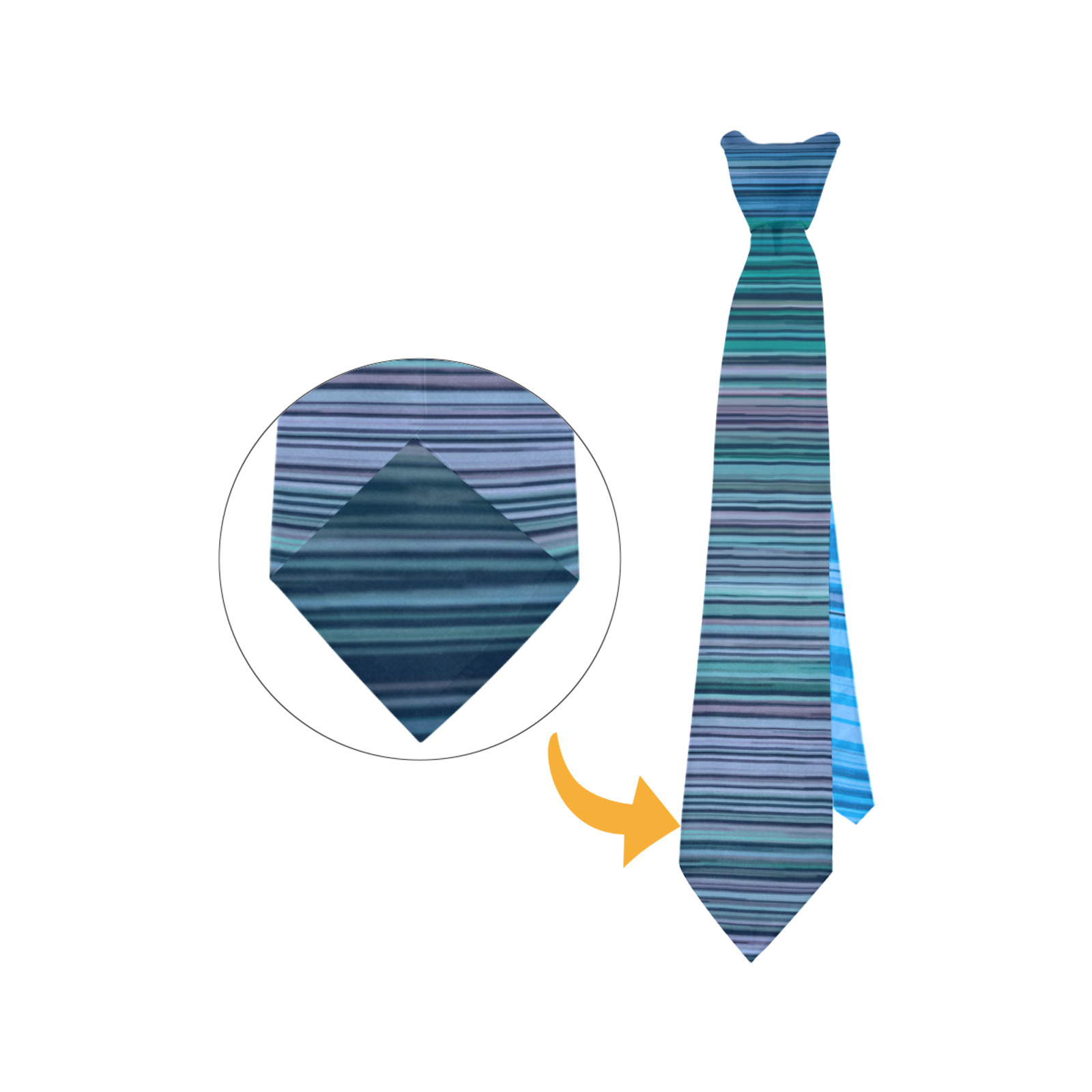 Abstract Blue Horizontal Stripes Custom Peekaboo Tie with Hidden Picture