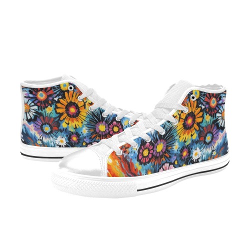 Floral fantasy of flaming skies and daisy flowers. Women's Classic High Top Canvas Shoes (Model 017)