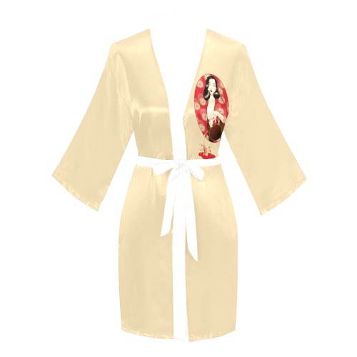 Asian Lady Pouring Tea Long Sleeve Kimono Robe