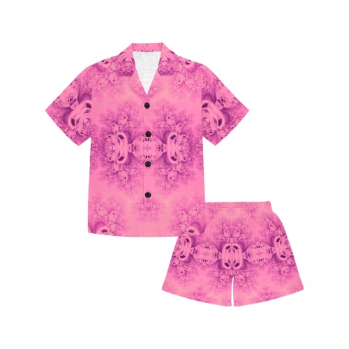Pink Morning Frost Fractal Little Boys' V-Neck Short Pajama Set