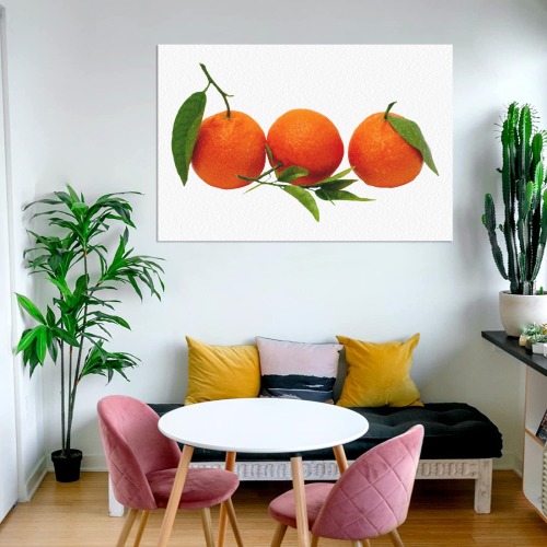 Three Sweet Orange Tangerine Fruits Frame Canvas Print 48"x32"