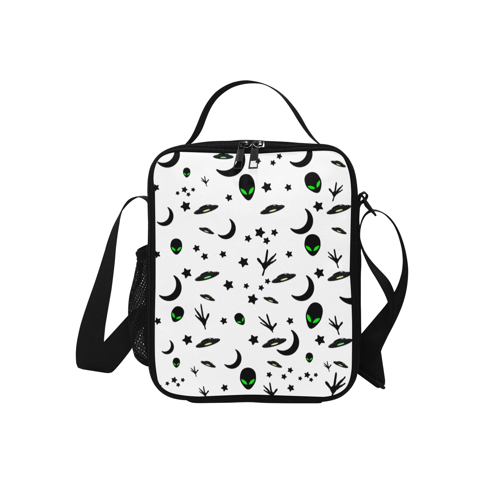 Aliens and Spaceships / White Crossbody Lunch Bag for Kids (Model 1722)