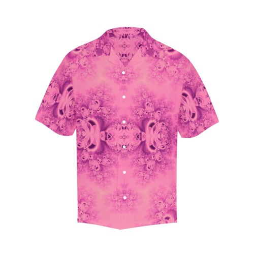 Pink Morning Frost Fractal Hawaiian Shirt with Merged Design (Model T58)
