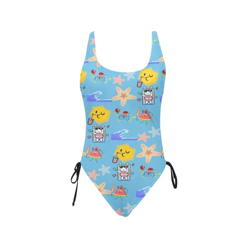 fun pattern Drawstring Side One-Piece Swimsuit (Model S14)